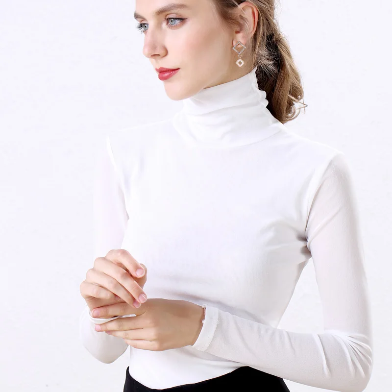 Womens T Shirt Tops Harajuku Turtleneck Mesh Fabric Plus Size Long Sleeve Women Autumn Winter Trendy Clothes For | Женская одежда