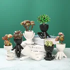 Творческий гуманоидный керамический цветочный горшок с черно-белыми персонажами, ваза-скульптура Настольный контейнер для цветов