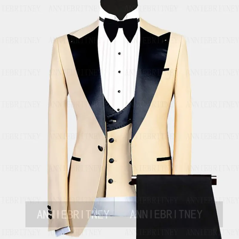 

2021Top Ivory Costume Mens Wedding Suit Slim Fit Tuxedo One Buttons Blazer Groomsmen Wear Jacket Pants with Vest 3 Pieces Set.