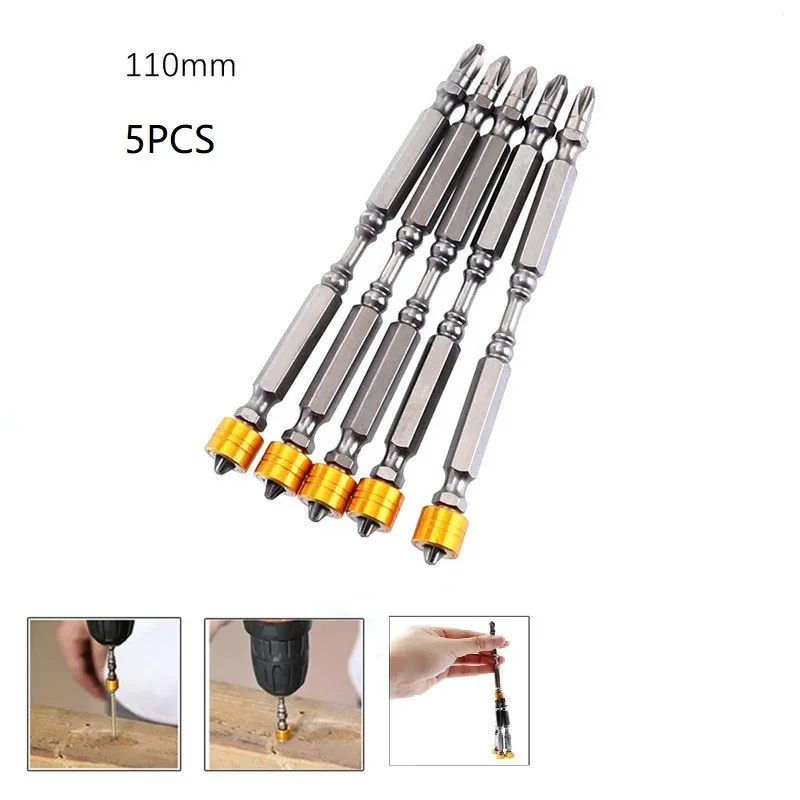 

5pcs 110mm Magnetic Screwdriver Drill Bits Alloy Steel Double-Headed Cross For Pneumatic Electric Rechargeable Screwdrivers