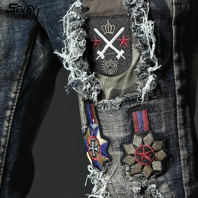 

Punk Ripped Patchwork Jeans Men Fashion Streetwear Hip Hop Hole Denim Pants Harajuku Distressed Slim Pencil Jean Trousers 2021