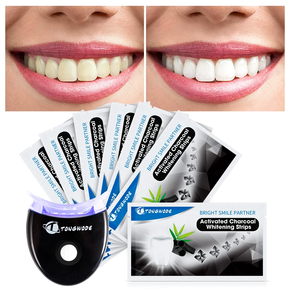 

Activated Charcoal Teeth Whitening Strips with Dental Bleaching Accelerator Led Light Remove Tooth Tartar for Teeth Whitening