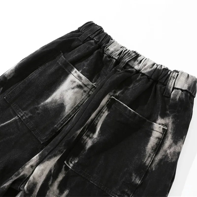2021 Diablo Style Tie Dye Stylish Men Baggy Elastic Jeans Trousers Straight Loose Streetwear Male Punk Denim Pants Pantalones