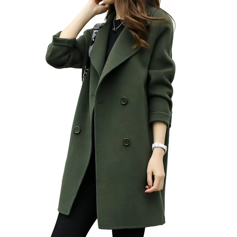 

Autumn and winter 2020 new woollen coat women's middle and long Korean loose woolen coat trend