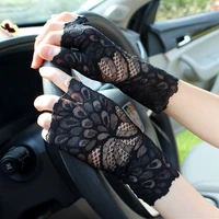 summer sexy lace gloves for women short wrist mitten fingerless sun protection driving gloves black dance gloves female