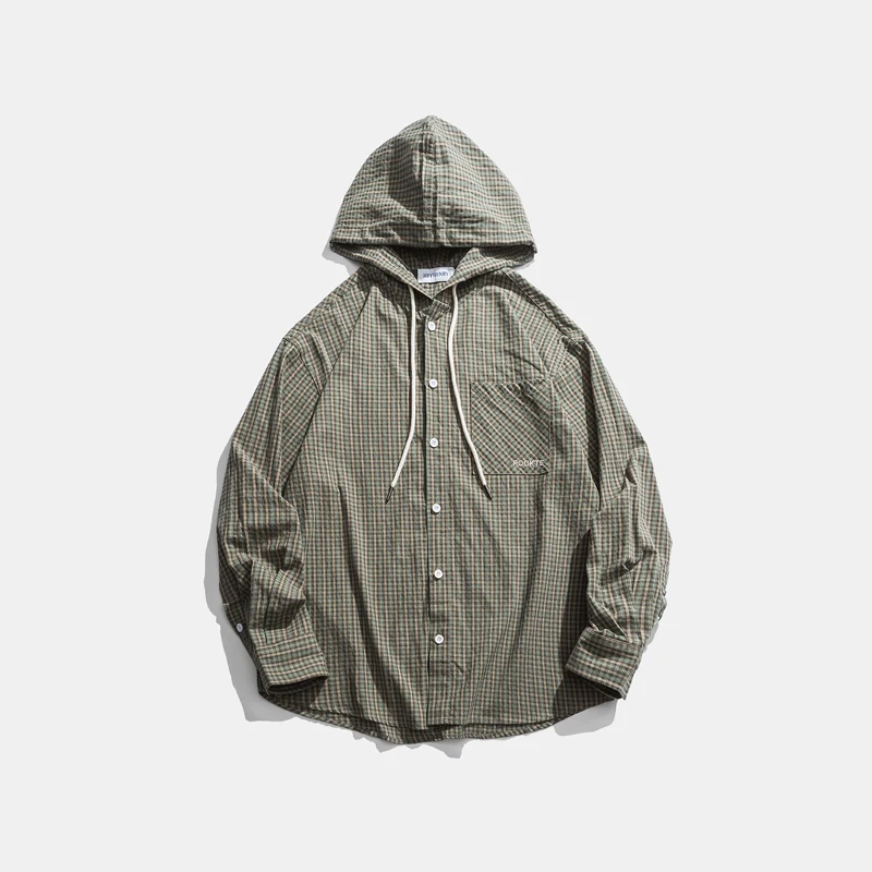 Ретро Харадзюку мужские рубашки с капюшоном в стиле хип-хоп Уличная клетчатая
