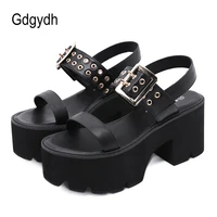 gdgydh brand sale gladiator sandals chunky high heels black gothic style 90sfashion summer shoes women platform shoes rivet