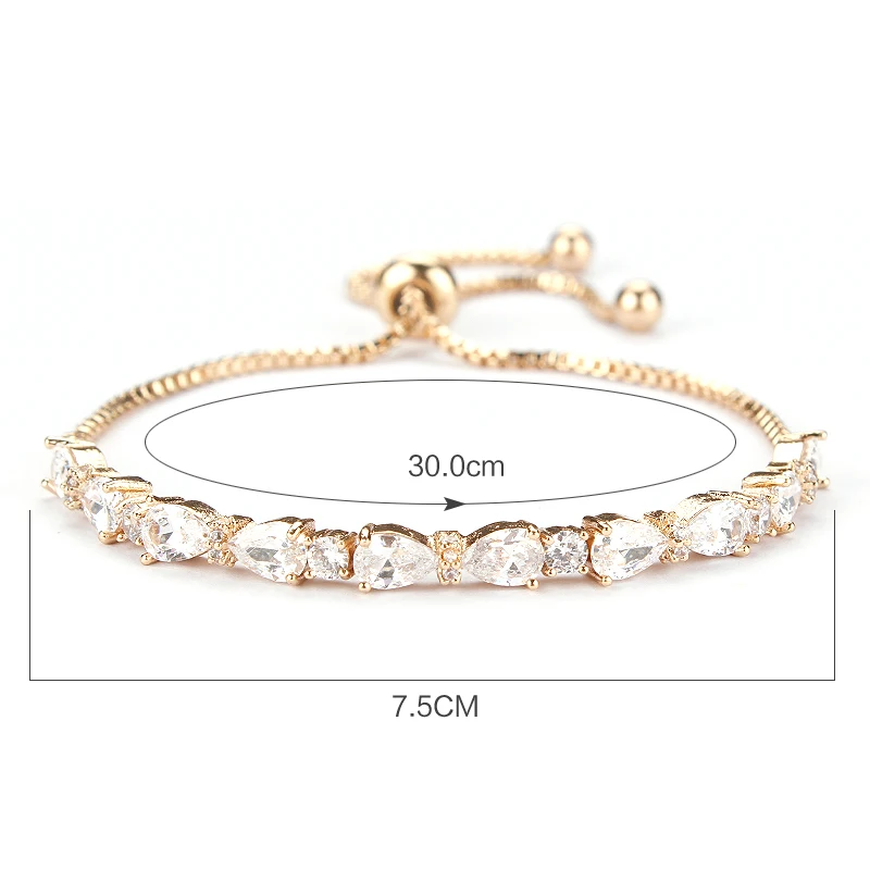 MIEG Iced Cubic Zirconia прозрачный кристалл Teardop регулируемые свадебные браслеты с