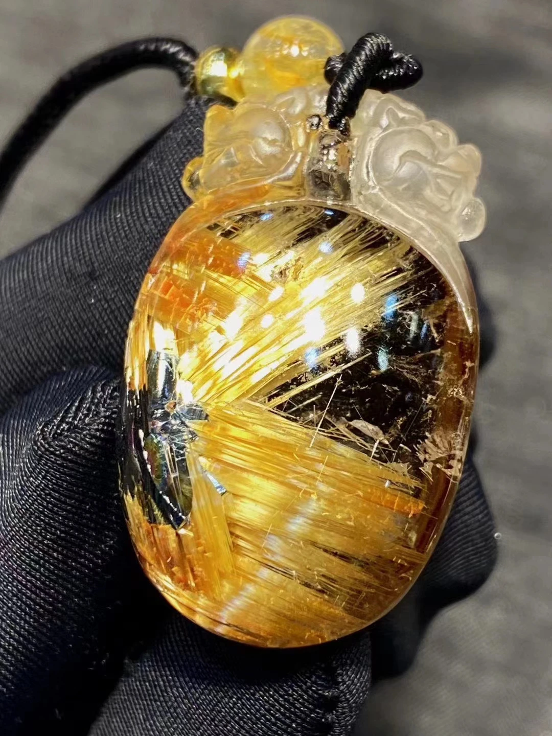 

Genuine Natural Gold Rutilated Quartz Pi Xiu Pendant Gemstone Brazil 31.21.12mm Rectangle Wealthy Women Men Jewelry AAAAAA