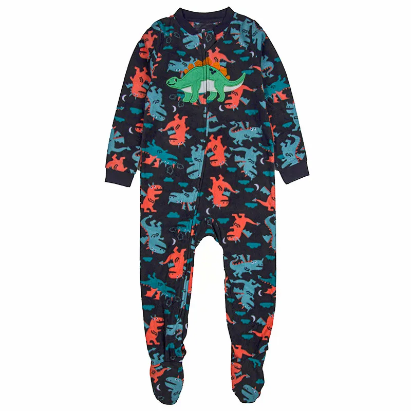 Children's polar fleece boys and girls one-piece romper with feet one-piece romper warm pajamas spring, autumn and winter feet