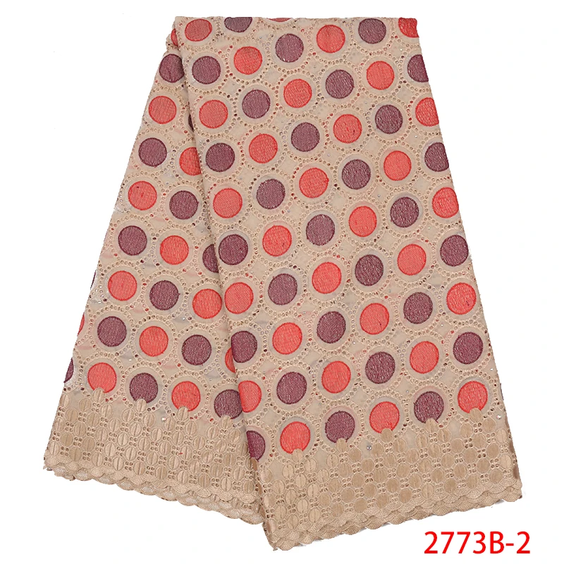 

High Quality Swiss Voile Lace in Switzerland Cotton Lace Fabric Newest African Dry Embroidered Lace Fabric with Stones KS2773B-2