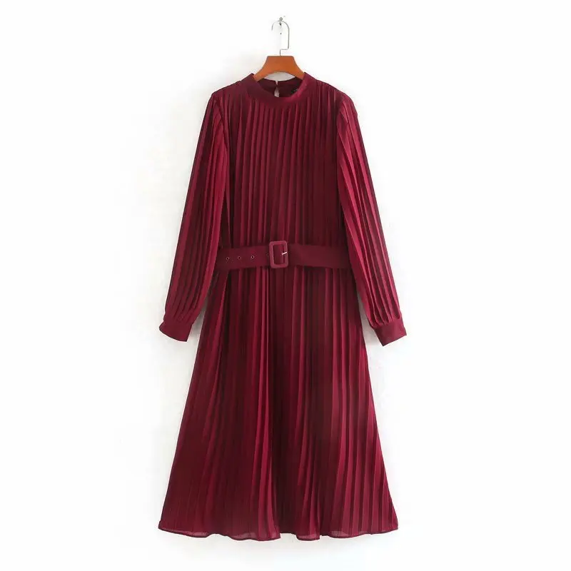 Женское Плиссированное Платье миди однотонное повседневное облегающее платье с
