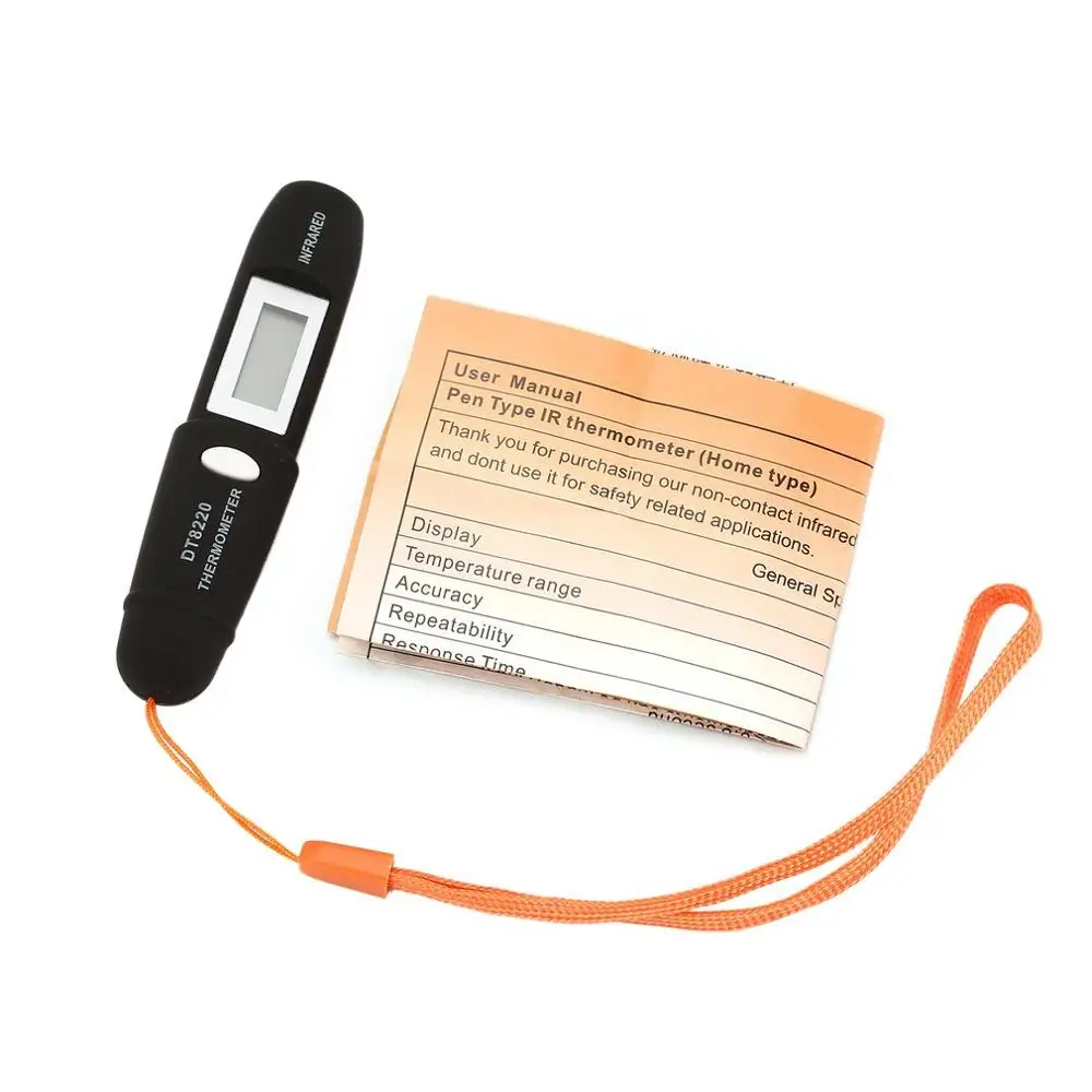 black DT8220 цифровой ЖК-Мини Инфракрасный термометр измеритель температуры тестер Красный Лазерный Карманный Бесконтактный пирометр ручка бытовой - Цвет: black