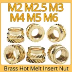 Латунная вставка горячего расплава M2 M2.5 M3 M4 M5 M6, рифленая гайка, резьба, термоформовка, стандартная впрыскиваемая гайка для 3D-принтера