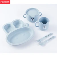 childrens dishes baby silicone sucker bowl baby rabbit shape plate tableware set safe solid color baby tableware set kids plate