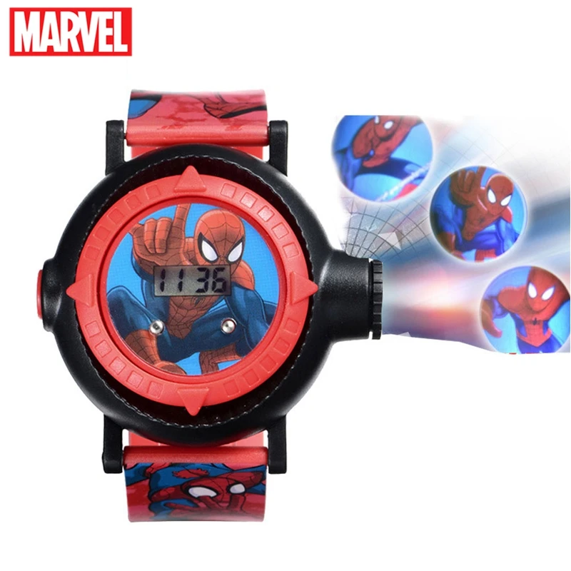 Genuine MARVEL Spider Man Projection LED Digital Watches Children Cool Cartoon Watch Kid Birthday Gift Disney Boy Girl Clock Toy