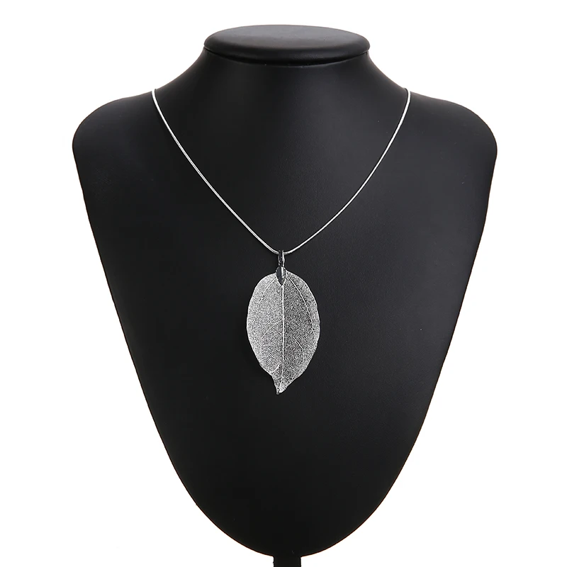 Женский свитер с листьями кулон ожерелье винтажных Подвесок в виде реальный лист