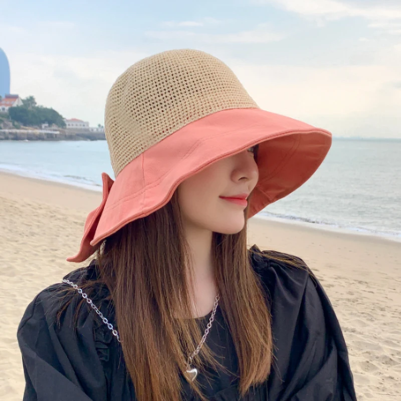 Шляпа женская Соломенная с широкими полями Классическая Складная шапка бантом