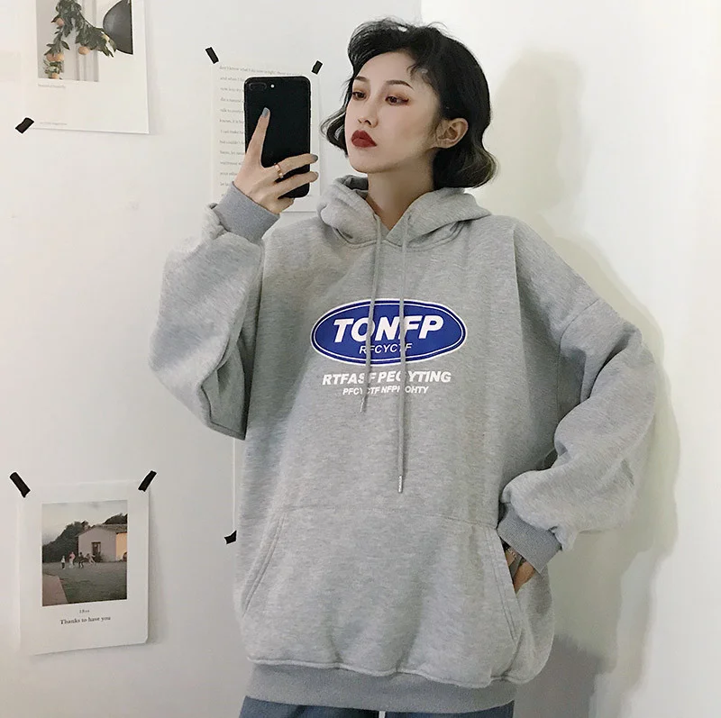 

Женский свитер с капюшоном, большие худи в официальном Корейском стиле, весна-осень