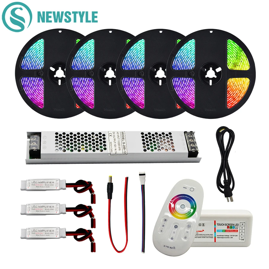 

Светодиодная лента 5050 водонепроницаемая RGB RGBW RGBWW Светодиодная гибкая лента + пульт дистанционного управления RF 2,4G + адаптер питания постоян...