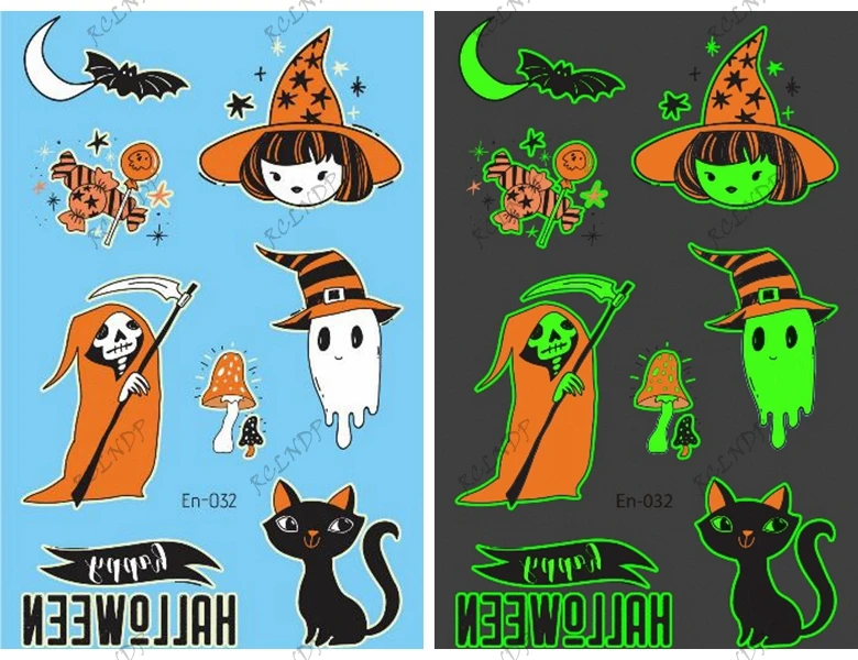 

Светящаяся тату-наклейка на Хэллоуин, мрачный жнец, летучая мышь, луна, водонепроницаемый временный день смерти, флэш-тату, искусственная та...