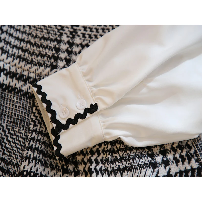 Женский комплект из блузки и брюк белая шифоновая блузка с бантом жемчужинами +