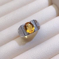 luxury silver man ring with gemstone 8mm10mm vvs grade natural citrine ring for man 925 silver crystal man jewelry