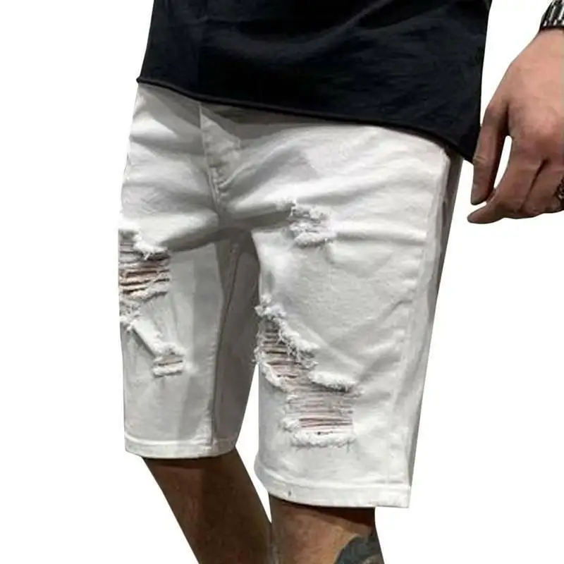 

Mens Ripped Skinny Shorts Biker Jeans Frayed Pants Denim Shorts Casual Trousers