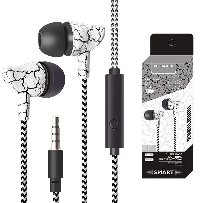 Трещина Плетеный Проводная гарнитура красочные наушники-вкладыши с микрофоном