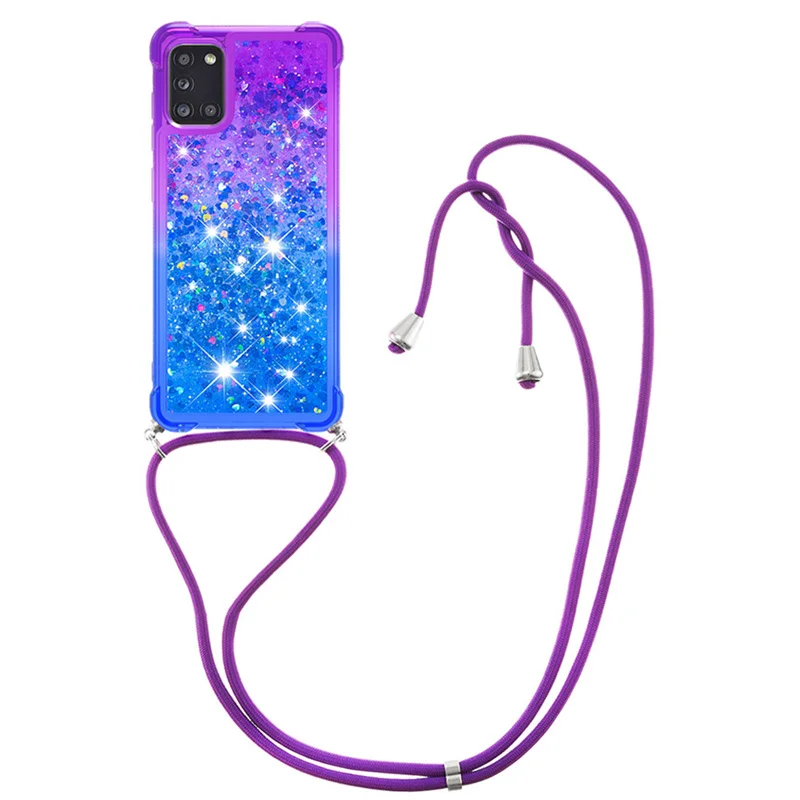

Strap Lanyard Quicksand Phone Case For Samsung Galaxy A31 A21S A11 M11 A41 A01 A21 A10S A20S Soft TPU Glitter Liquid Back Cover