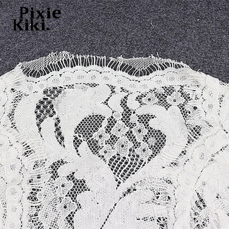 Pixiekiki белое кружевное платье с длинными рукавами рубашки для женщин Фея гранж