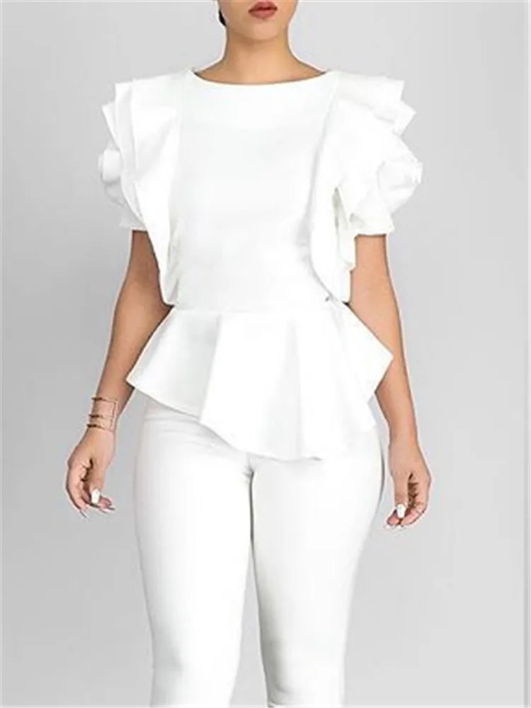 Размера плюс с рукавом в форме лепестка режиме реального Blusa женские топы Zanzea