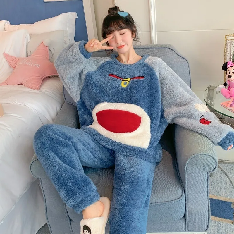 Coral Velvet Pajamas Women's New Autumn and Winter Plush Thickened Lovely Flannel Home Suit Student  Pajamas for Women