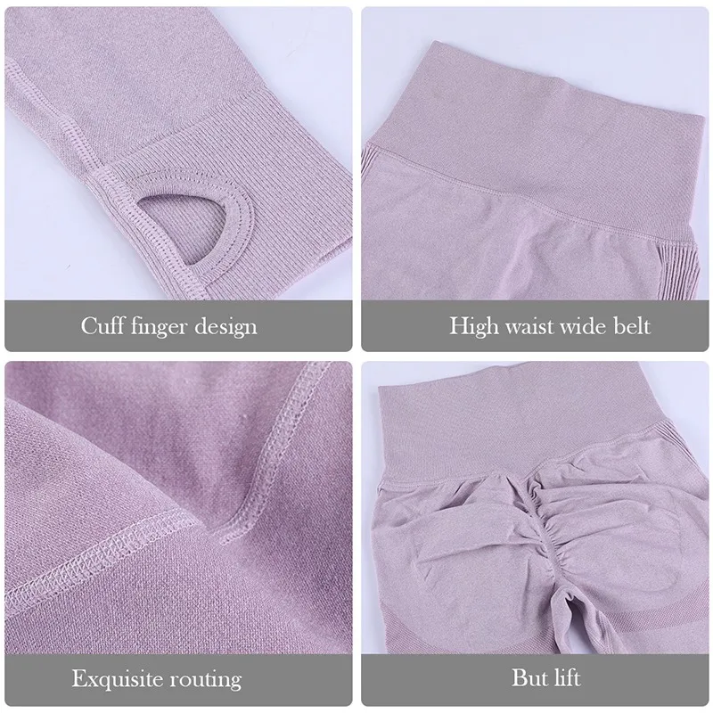 

Seamless Women Sport Set For Gym Long Sleeve Top High Waist Belly Control Leggings Clothes Seamless Sport Suit Sexy Booty Girls