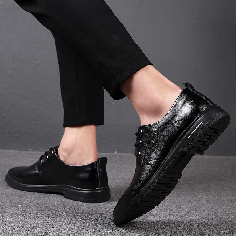 

Male Leather Shoes Breathable Casual Oxford Men Dress Shoes Lace-up Formal Business Work Office Shoes Black Flats Zapatos Hombre