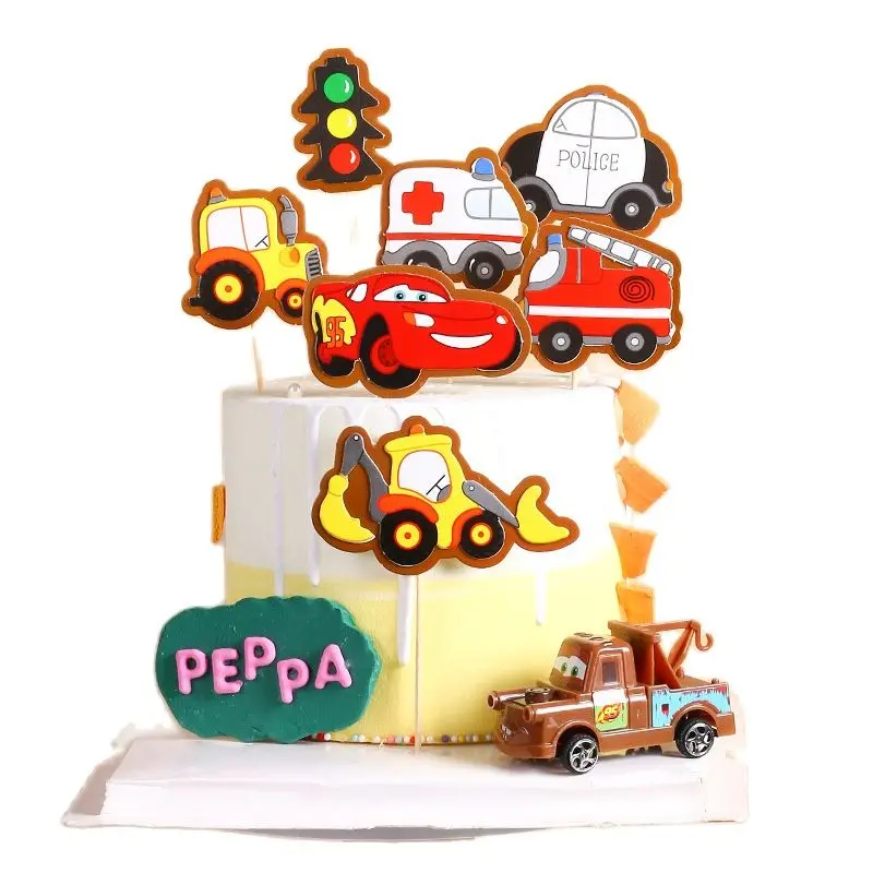 

1 Set Double-Layers Cartoon Car Vehicle Transport Submarine Theme Cake Topper Party Supplies Kids Favors Cupcake Toppers