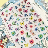 ca 701 sea of flowers dragonfly butterfly abstract female 3d back glue nail art stickers decals sliders nail ornament decoration
