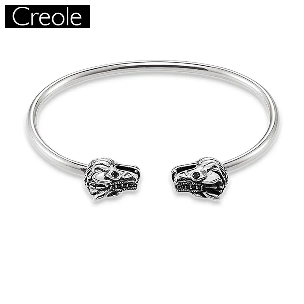 

Bracelets Bangles Dragon Pave 925 Sterling Silver Fashion Heart Jewelry For Women Men Europe Style Rebel Punk Fine Gift