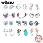 WOSTU 100% настоящие 925 пробы серебряные красные серьги-гвоздики Koi для женщин изысканные маленькие серьги Свадебные ювелирные изделия подарок CQE812