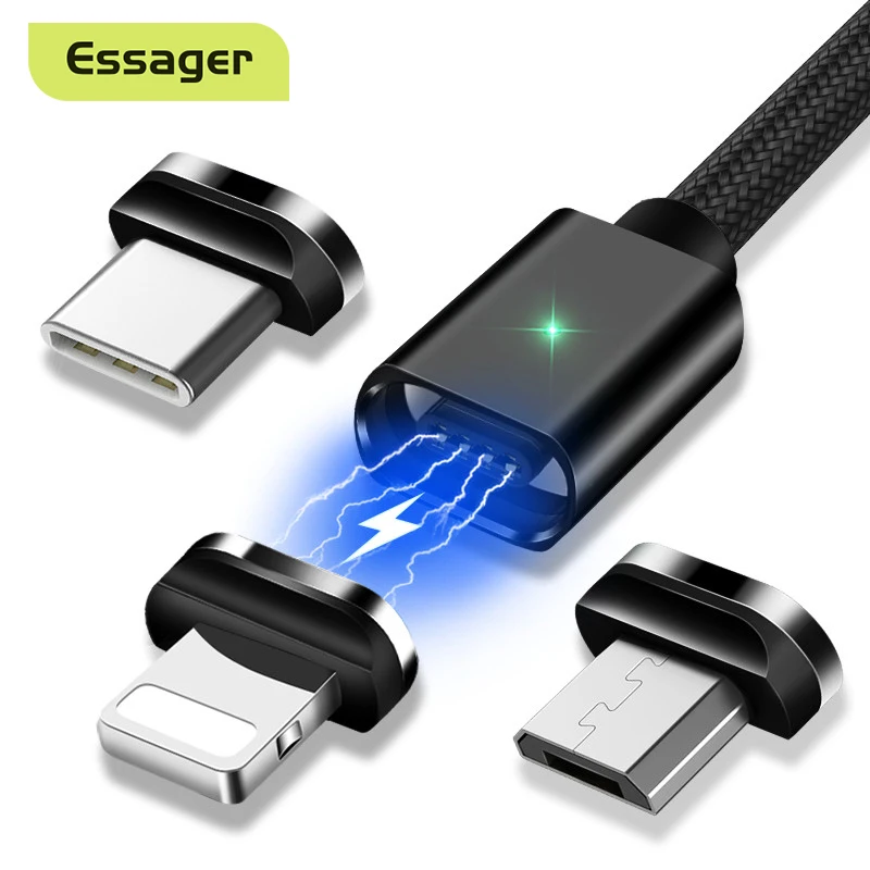 Кабель Essager для быстрой зарядки USB Type A C/Micro USB/Lightning 3A магнитный в нейлоновой