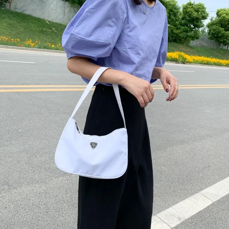 

Fashion Women Handbag Nylon Simple Shoulder Shopping Bag Solid Pure Color Smooth Zipper Ladies Handbag Tote Bag Women Bag