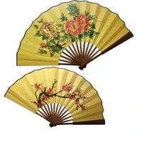 2022 new gold large silk hand fans hanfu costume accessories oil bamboo bone chinese dancing folding fan decoration gifts