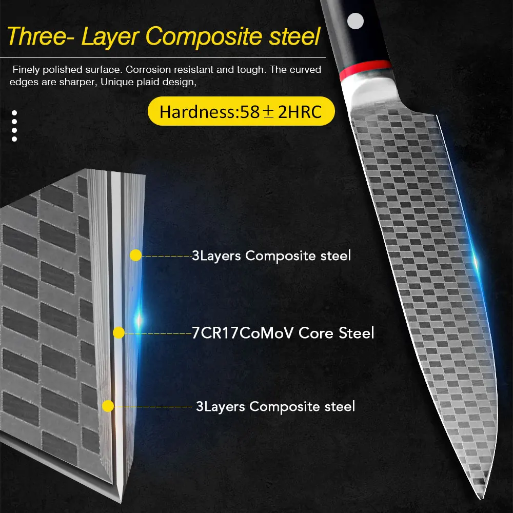 

Kitchen Knives 1-9pcs Chef Knives 7CR17 440C High Carbon Stainless Steel Damascus Drawing Gyuto Cleaver Set Slicer Santoku Knife