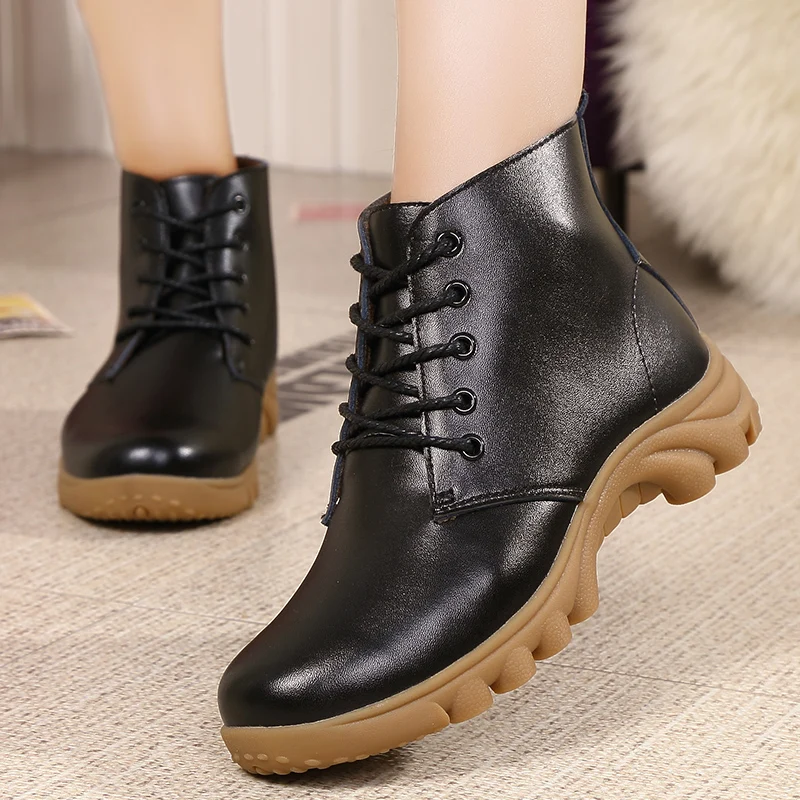 LAASIMI Fashion Women Ankle Boots Genuine Leather Warm Fur Winter Shoes Woman Booties Female Black Plush | Обувь