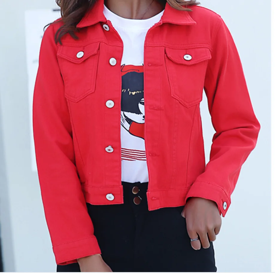 

Jacket Coats for Women 2021 Autumn Candy Color Casual Short Denim Jacket Spring and Autumn Short Basic Jacket