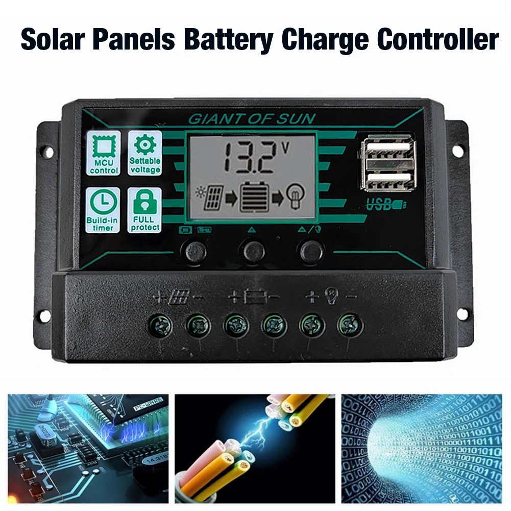

10A/20A/30A/40A/50A/60A/100A 12V/24V MPPT/PWM 2-in-1 Solar Charge Controller Dual USB LCD Display Solar Panel Battery Regulator