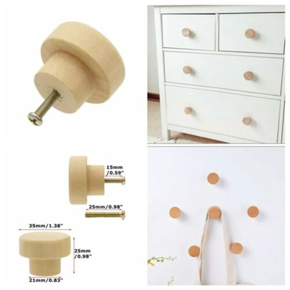 

12pcs Natural Wooden Handles Handmade Cabinet Drawer Closet Door Knobs With Screws Cupboard Furniture Handles Hardware