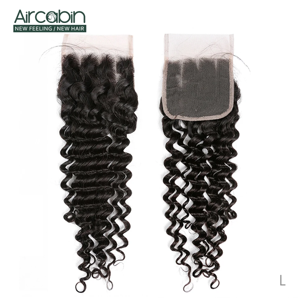 

Aircabin 4x4 Brazilian Deep Wave Closure Natural Color Swiss Lace Remy Human Hair Low Ratio Pure Handwork Closure