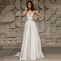 eightree elegant satin a line wedding dresses 2021 boho bridal gowns backless sleevekess wedding evening gowns dresses plus size
