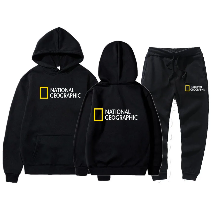 

Повседневный мужской костюм National Geographic, сезон весна-осень 2021, толстовка, комплект из 2 предметов, Мужская Уличная одежда, спортивный костюм с...